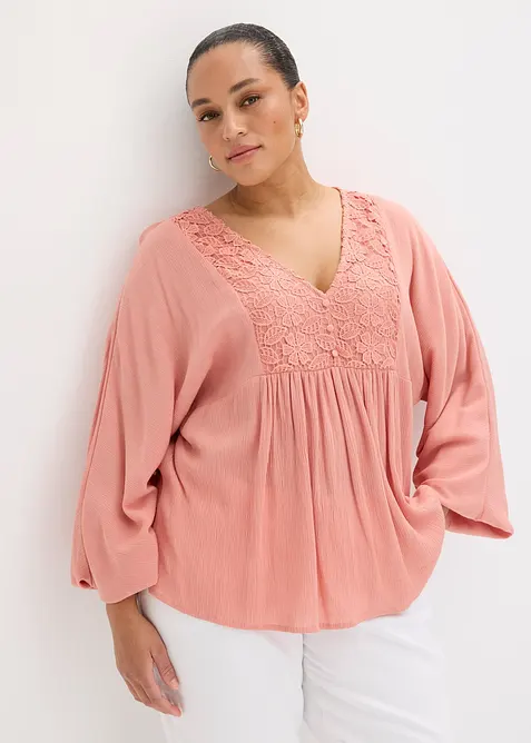 Tunikabluse aus feiner Viskose in rosa von vorne (im Anschnitt) - bonprix