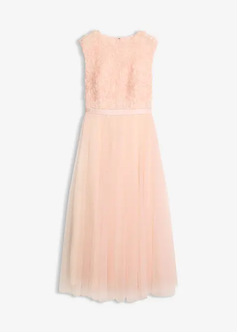 Abendkleid aus zartem Tüll mit Blumen-Details in rosa von vorne - bonprix