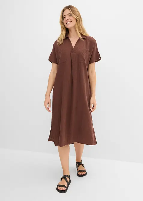 Musselin-Kaftan aus reiner Baumwolle in braun von vorne (Totalaufnahme) - bonprix