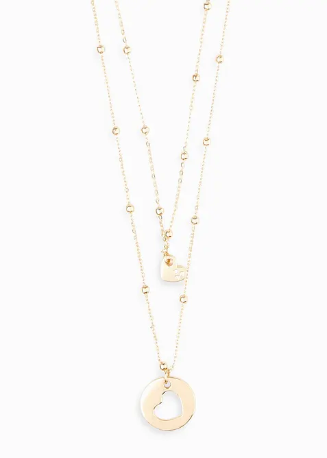 Kettenset (2-tlg. Set) mit Herzanhängern in gold von vorne - bonprix