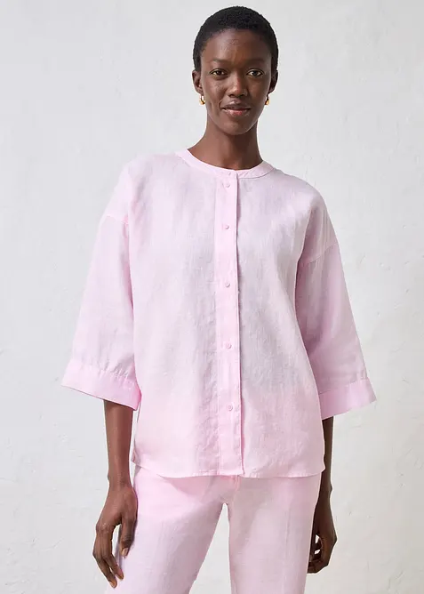 Oversize-Bluse aus reinem Leinen in rosa von vorne (im Anschnitt) - bonprix