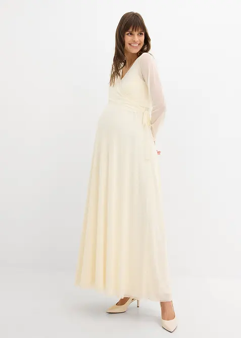 Umstands-Hochzeitskleid mit Wickeljacke und Stillfunktion (2-teiliges Set) in weiß von vorne (Totalaufnahme) - bonprix