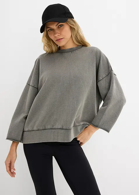 Oversize-Sweatshirt aus reiner Baumwolle in grau von vorne (im Anschnitt) - bonprix