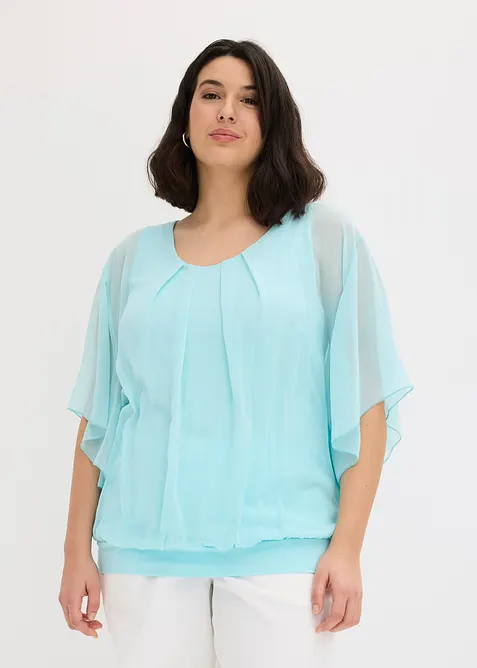 Chiffonbluse mit Fledermausärmel in blau von vorne (im Anschnitt) - bonprix