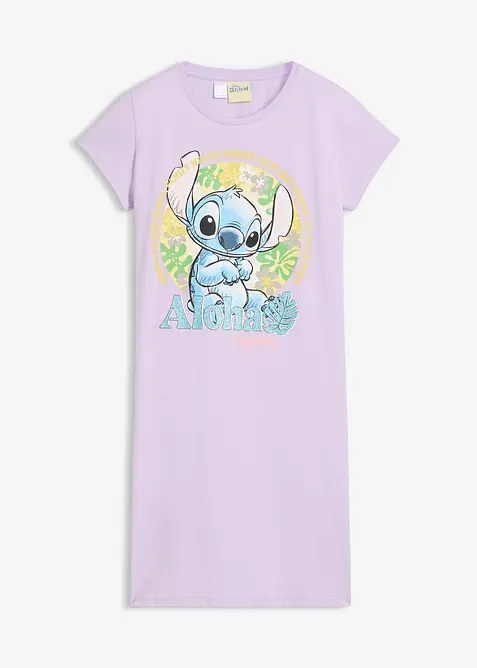 Disney Nachthemd mit Stitch aus reiner Baumwolle in lila von vorne - Lilo & Stitch