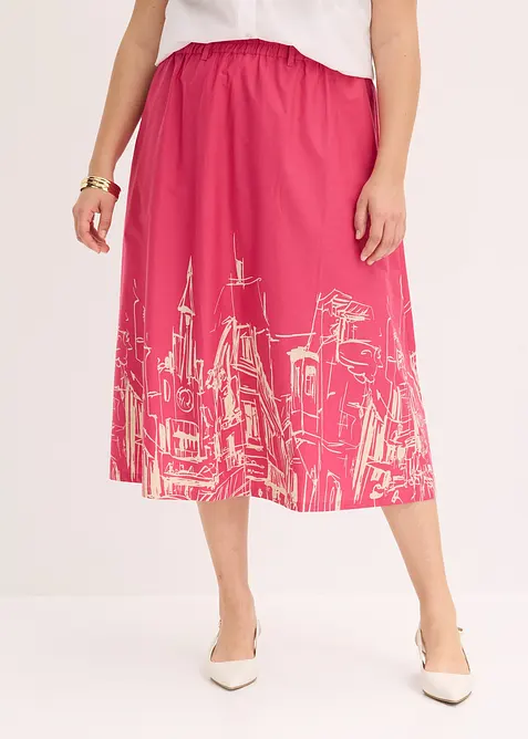 Midirock aus reiner Bio-Baumwolle in pink von vorne - bonprix