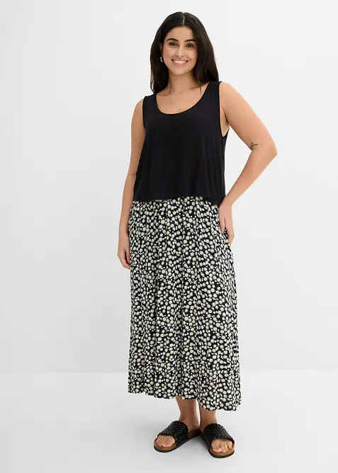 Shirt Kleid aus fließendem Viskose-Elasthan-Mix in schwarz von vorne (Totalaufnahme) - bonprix