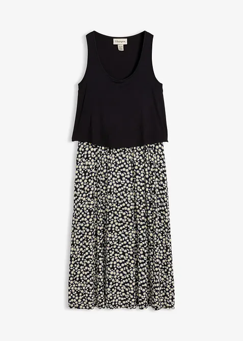 Shirt Kleid aus fließendem Viskose-Elasthan-Mix in schwarz von vorne - bonprix