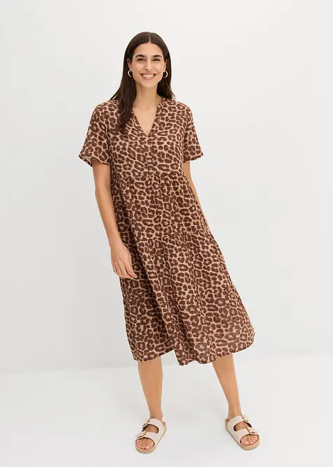 Musselin-Tunika-Kleid aus reiner Baumwolle in braun von vorne (Totalaufnahme) - bonprix