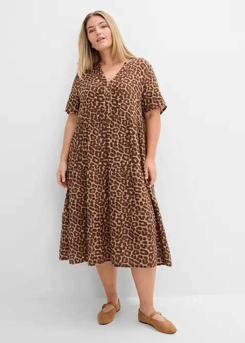 Musselin-Tunika-Kleid aus reiner Baumwolle in braun von vorne (Totalaufnahme) - bonprix