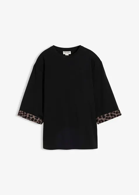Leo-Jerseyshirt aus Baumwoll-Mix in schwarz von vorne - bonprix