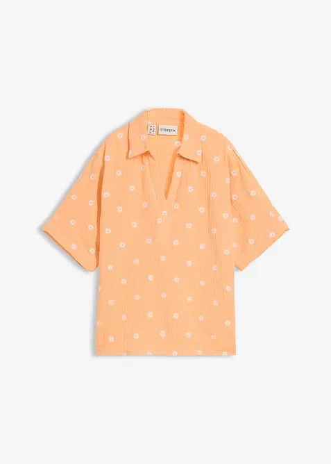 Musselin-Kurzarmbluse aus reiner Baumwolle in orange von vorne - bonprix