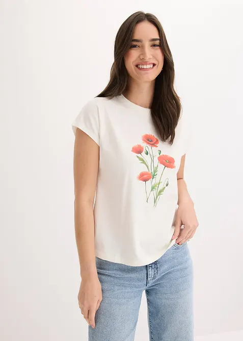 Shirt aus elastischem Baumwoll-Mix in weiß von vorne (im Anschnitt) - bonprix