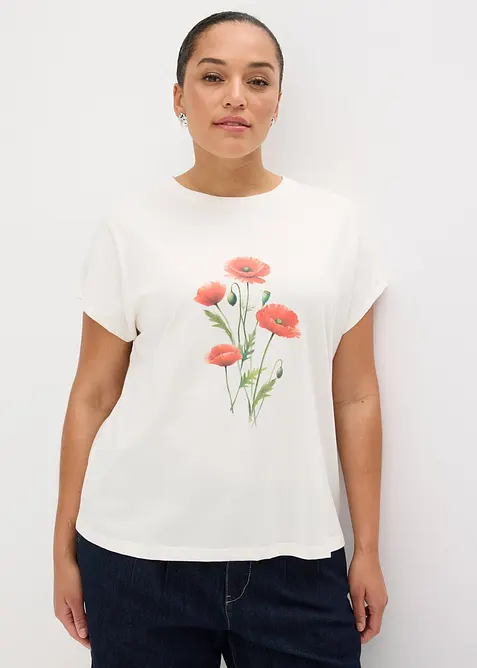 Shirt aus elastischem Baumwoll-Mix in weiß von vorne (im Anschnitt) - bonprix
