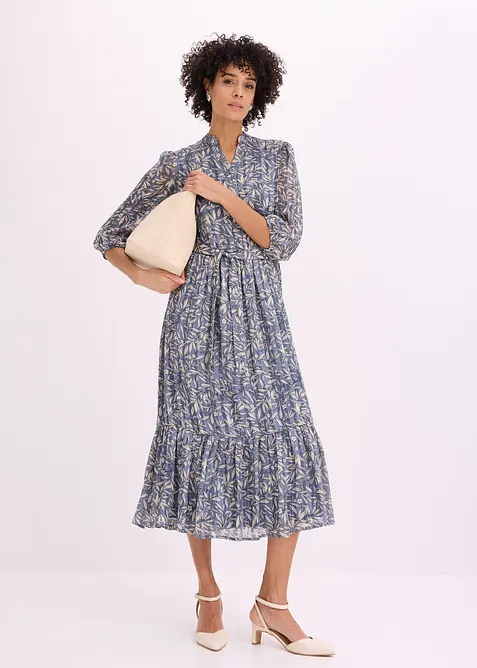 Hemdblusenkleid aus Chiffon in blau im Look von vorne (Totalaufnahme) - bonprix