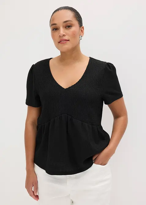 Shirt aus strukturiertem Crêpe in schwarz von vorne (im Anschnitt) - bonprix