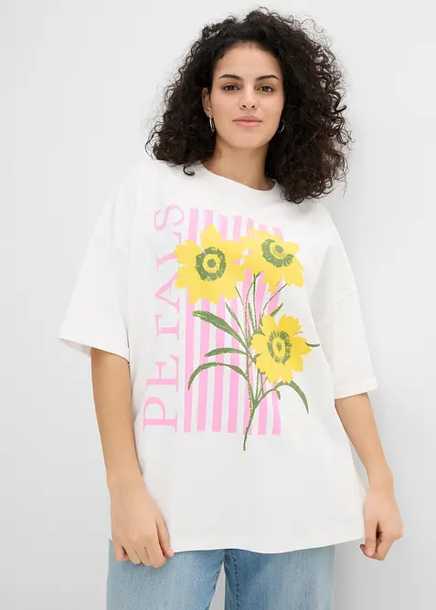 Oversize-Shirt aus reiner Bio-Baumwolle in weiß von vorne (im Anschnitt) - bonprix
