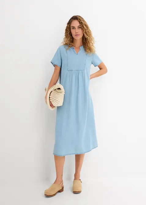 Kleid aus Lyocell in blau im Look von vorne (Totalaufnahme) - bonprix