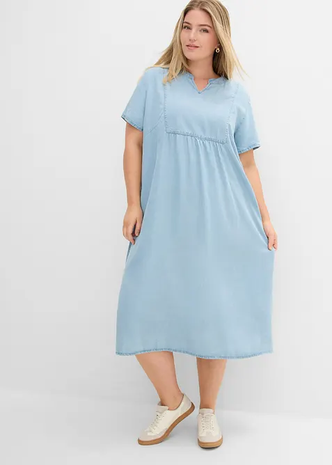 Kleid aus Lyocell in blau von vorne (Totalaufnahme) - bonprix
