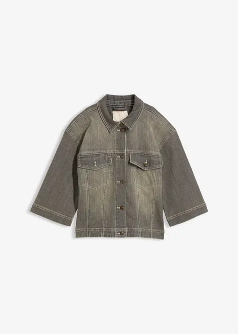 Oversize Jeansjacke, 3/4-Arm in grau von vorne - bonprix