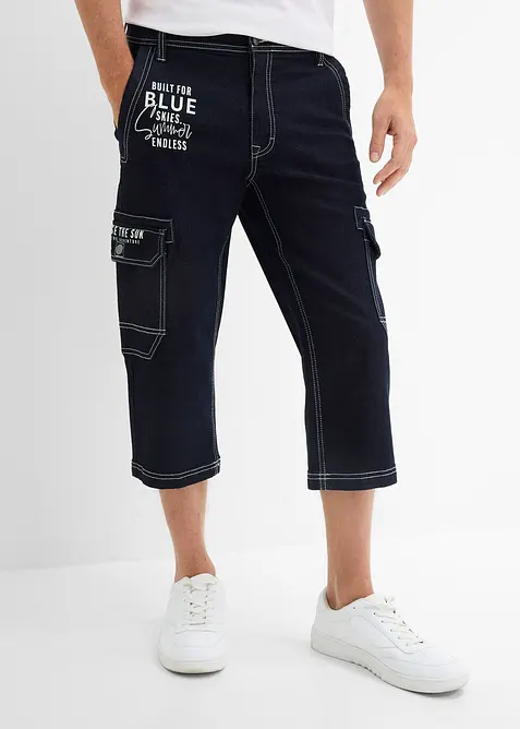 3/4-Cargo-Jeans mit Dehnbund, Regular Fit in blau von vorne - bonprix