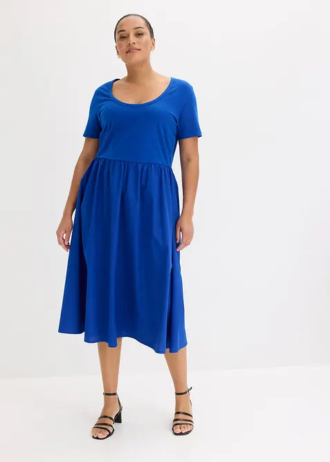 Jerseykleid im Material-Mix in blau von vorne (Totalaufnahme) - bonprix