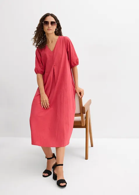 Midikleid aus reiner Baumwolle in rot im Look von vorne (Totalaufnahme) - bonprix