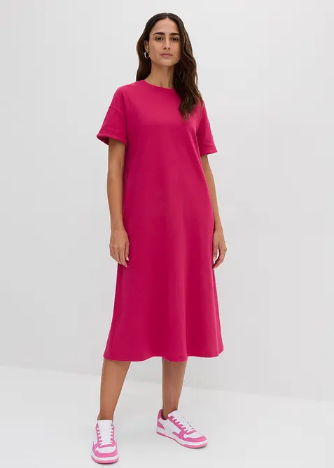 Weites Shirtkleid aus schwerer reiner Bio-Baumwolle mit Taschen in pink von vorne (Totalaufnahme) - bonprix