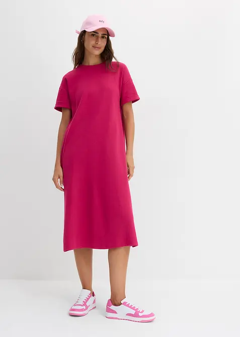 Weites Shirtkleid aus schwerer reiner Bio-Baumwolle mit Taschen in pink im Look von vorne (Totalaufnahme) - bonprix