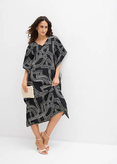 Kaftan-Kleid aus Viskose-Mix in schwarz im Look von vorne (Totalaufnahme) - bonprix