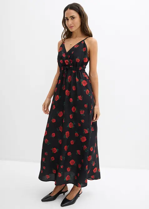 Maxikleid aus fließender Viskose in schwarz von vorne (Totalaufnahme) - bonprix