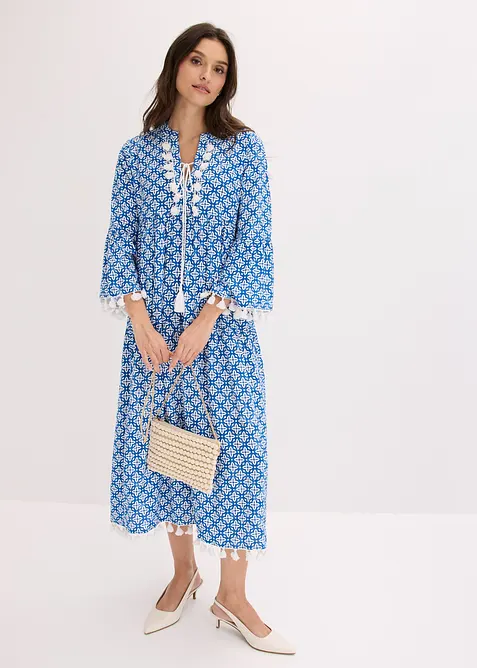 Tunika-Kleid aus fließender Viskose in blau im Look von vorne (Totalaufnahme) - bonprix