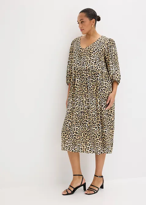 Tunika-Kleid aus fließendem Viskose-Mix in beige von vorne (Totalaufnahme) - bonprix