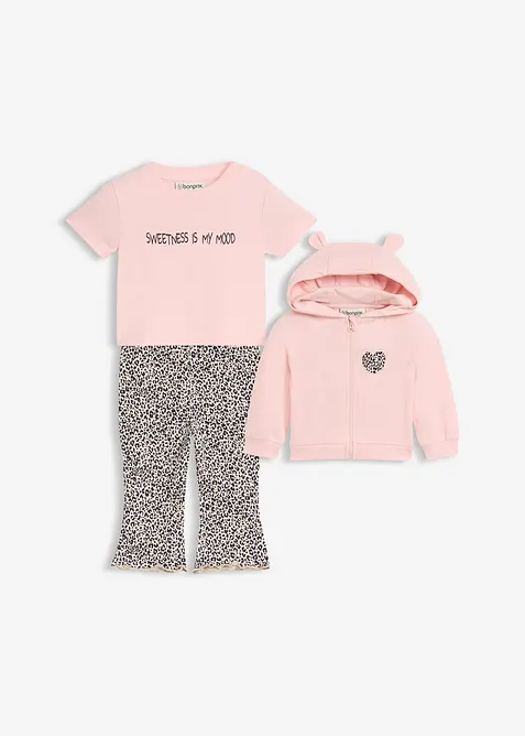 Leichte Baby Shirtjacke mit T-Shirt und Leggings aus reiner Bio-Baumwolle (3-tlg.Set) in beige von vorne - bonprix