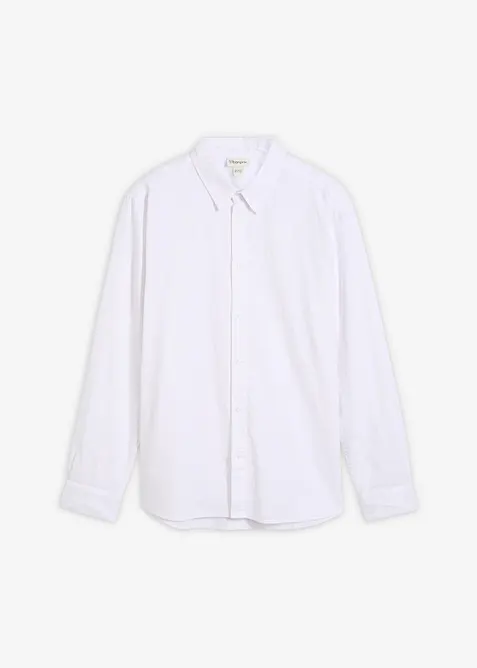 Langarmhemd aus Leinen-Mix in Modern Fit in weiß von vorne - bonprix