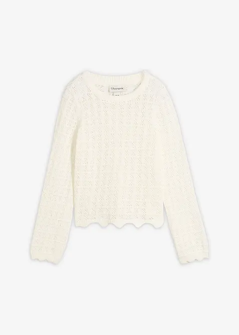 Ajour-Pullover in weiß von vorne - bonprix