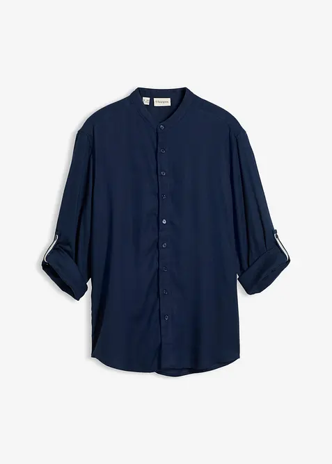 Langarmhemd aus Leinen-Mix in Regular Fit in blau von vorne - bonprix