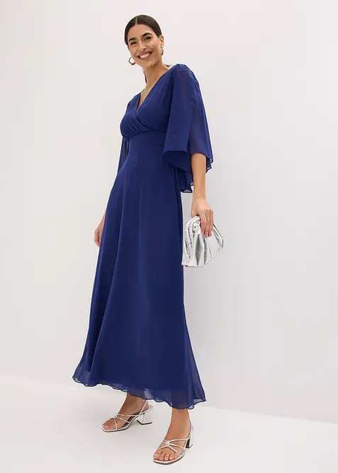 Abendkleid aus feinem Chiffon in blau im Look von vorne (Totalaufnahme) - bonprix