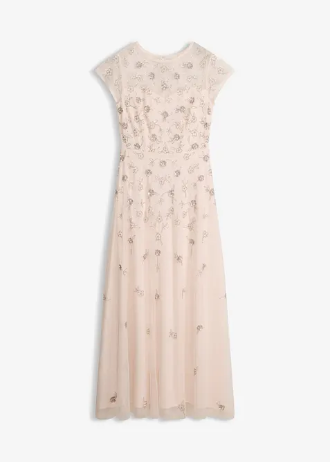 Abendkleid aus zartem Tüll mit Paillettenstickerei in rosa von vorne - bonprix