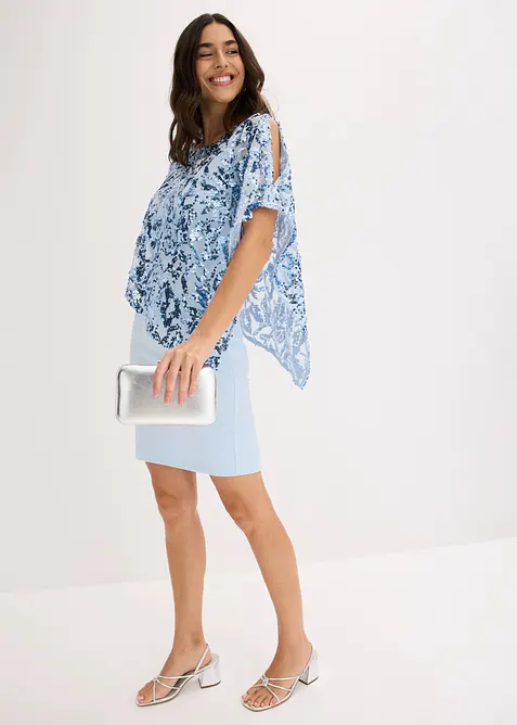 Cocktailkleid mit Pailletten-Überwurf in blau im Look von vorne (Totalaufnahme) - bonprix