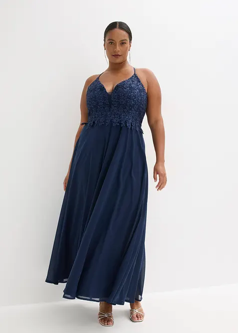 Trägerkleid in blau von vorne (Totalaufnahme) - bonprix