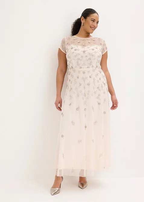 Abendkleid aus zartem Tüll mit Paillettenstickerei in rosa von vorne (Totalaufnahme) - bonprix