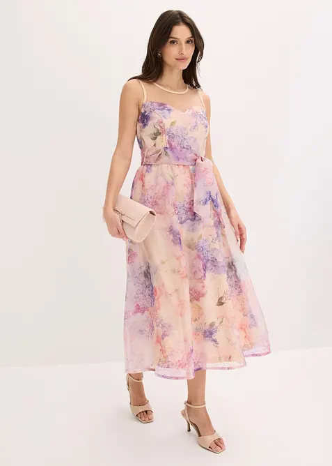 Midikleid aus zartem Tüll in rosa im Look von vorne (Totalaufnahme) - bonprix
