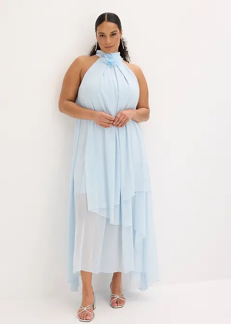 Maxikleid mit Blumen-Applikation in blau von vorne (Totalaufnahme) - bonprix