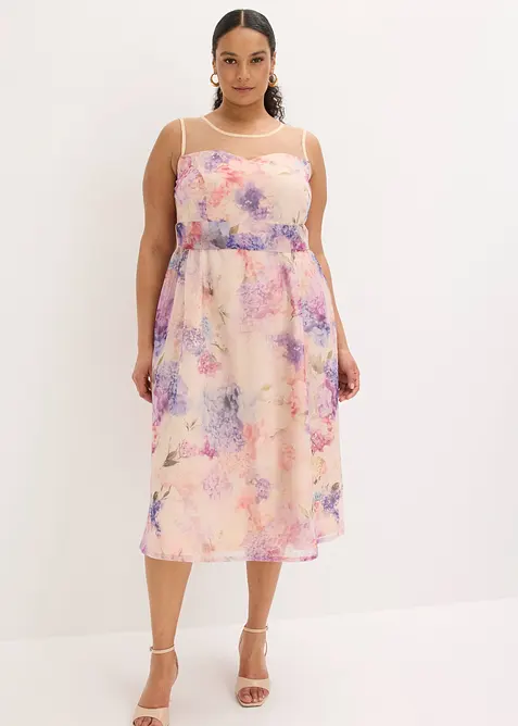 Midikleid aus zartem Tüll in rosa von vorne (Totalaufnahme) - bonprix