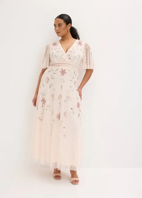 Abendkleid mit Paillettenstickerei in rosa von vorne (Totalaufnahme) - bonprix