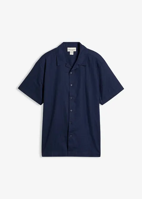 Kurzarmhemd aus Leinen-Mix in Loose Fit in blau von vorne - bonprix