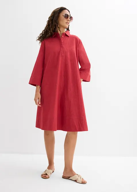 Blusenkleid aus reiner Bio-Baumwolle in rot im Look von vorne (Totalaufnahme) - bonprix