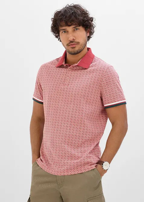 Jersey Poloshirt aus reiner Bio-Baumwolle, Kurzarm in rot von vorne (im Anschnitt) - bonprix