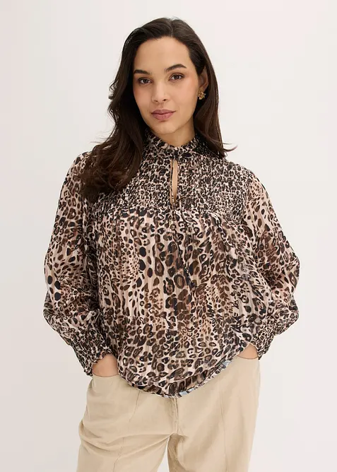 Tunika-Bluse mit Bindedetail in beige von vorne (im Anschnitt) - bonprix